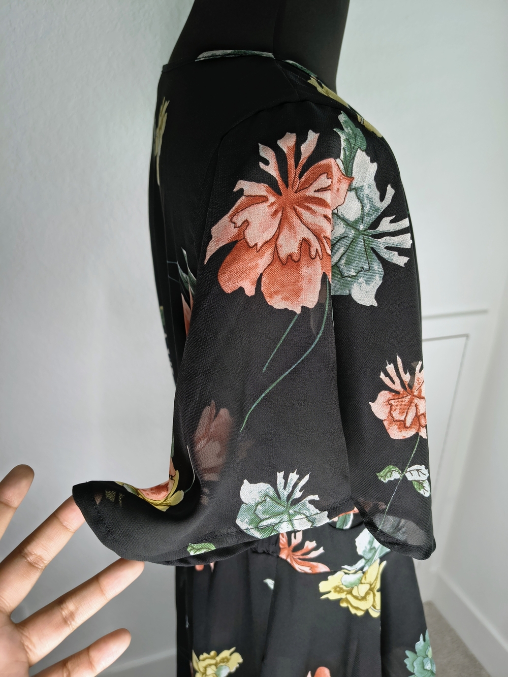 Kimono Black floral print kimono dress Size L